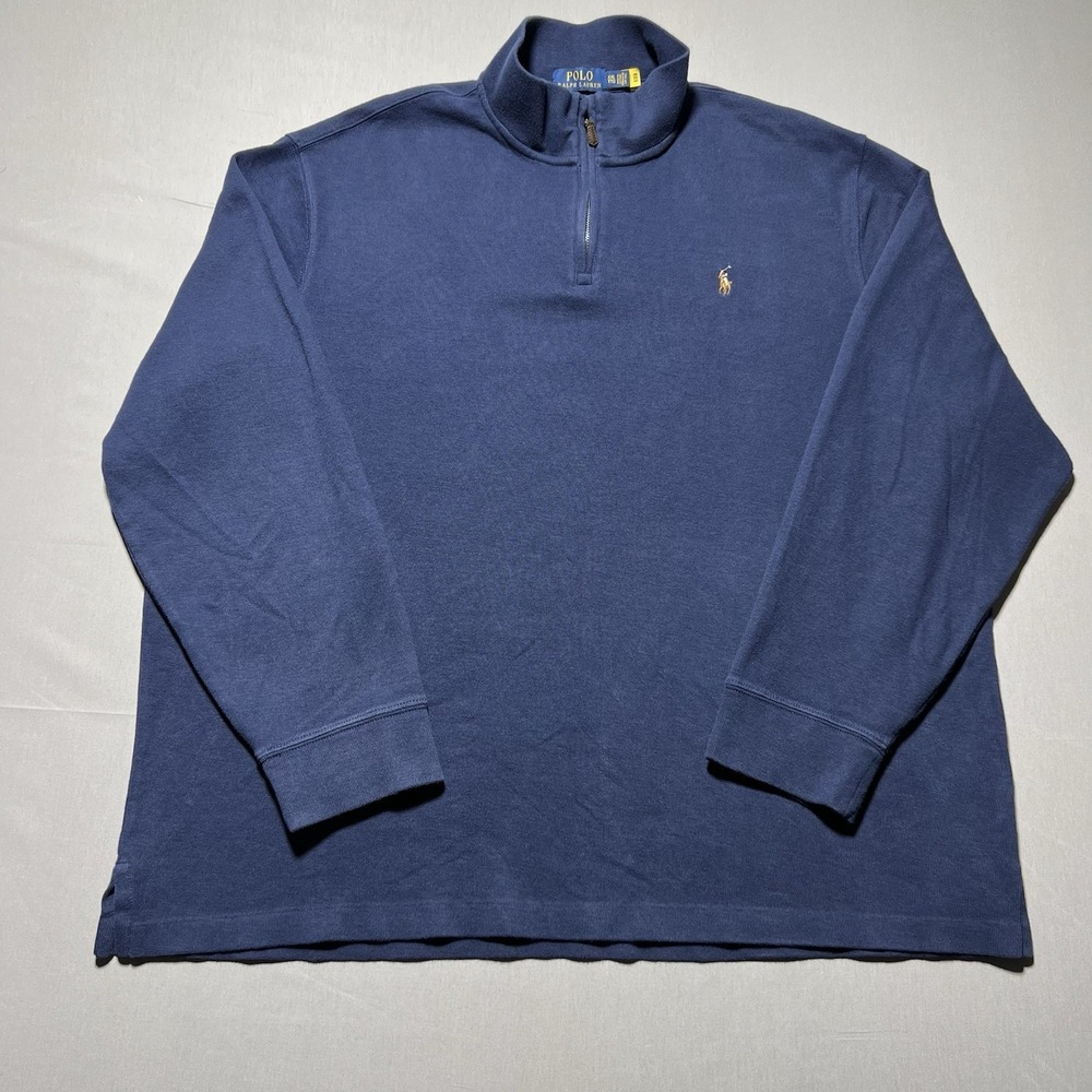 Polo Ralph Lauren Sweater Mens XXL Blue 1/4 Zip Pullover Estate Rib‎ Flesh Pony